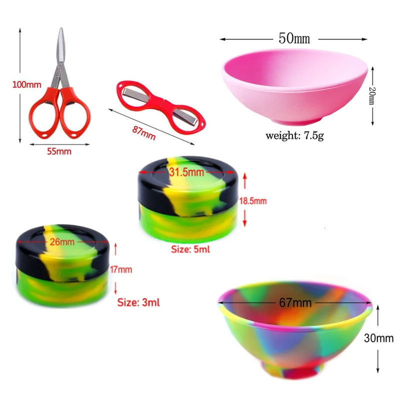 Pink Smoking Kit with Silicone Bowl Jar Folding Scissors and Bag - Women’s Smoke Accessories