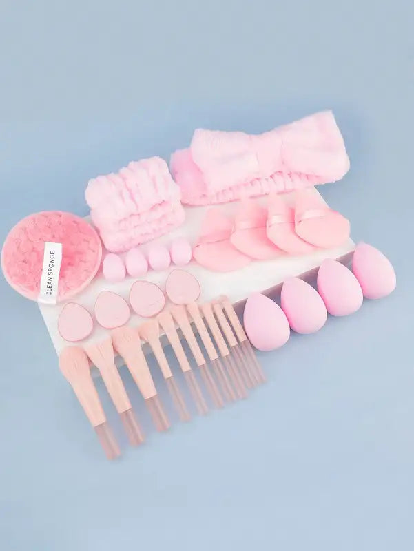 30-Piece Professional Makeup Brush Set with Accessories for Beginners, Suitable for Combination Skin
