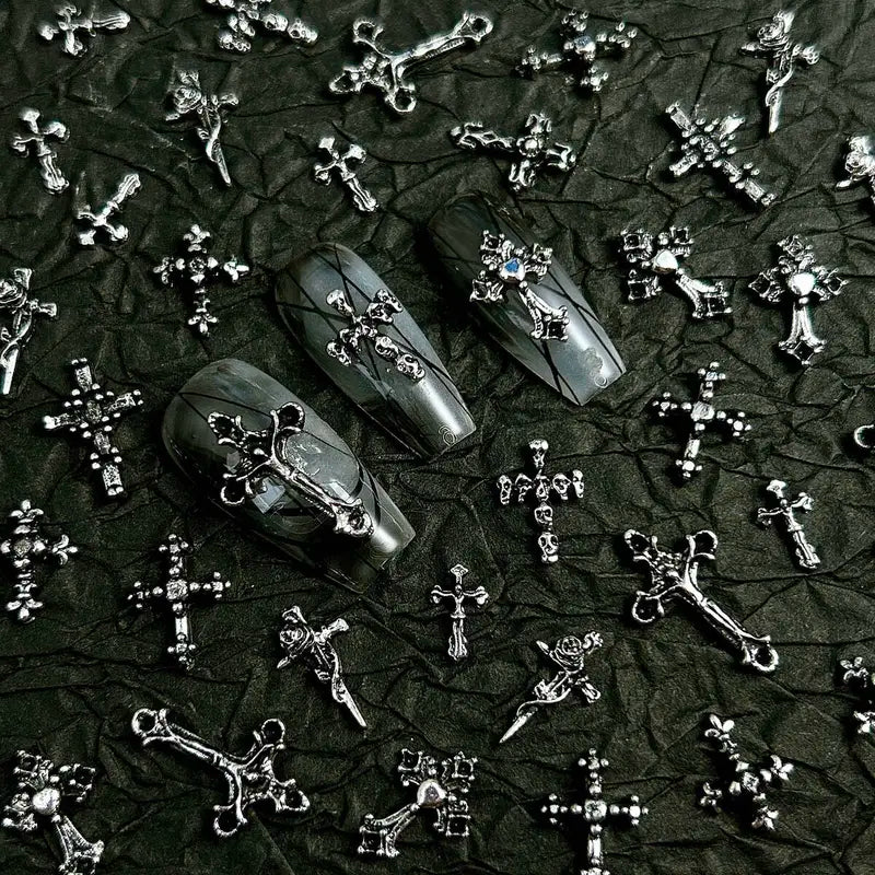 Halloween Cross Nail Art Charms - Alloy Punk 3D Nail Decorations Multi Style Set