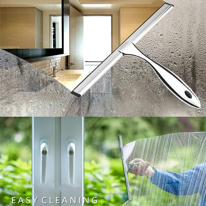 Stainless Steel Shower Squeegee with Hooks - Glass, Tile & Mirror Cleaning Tool