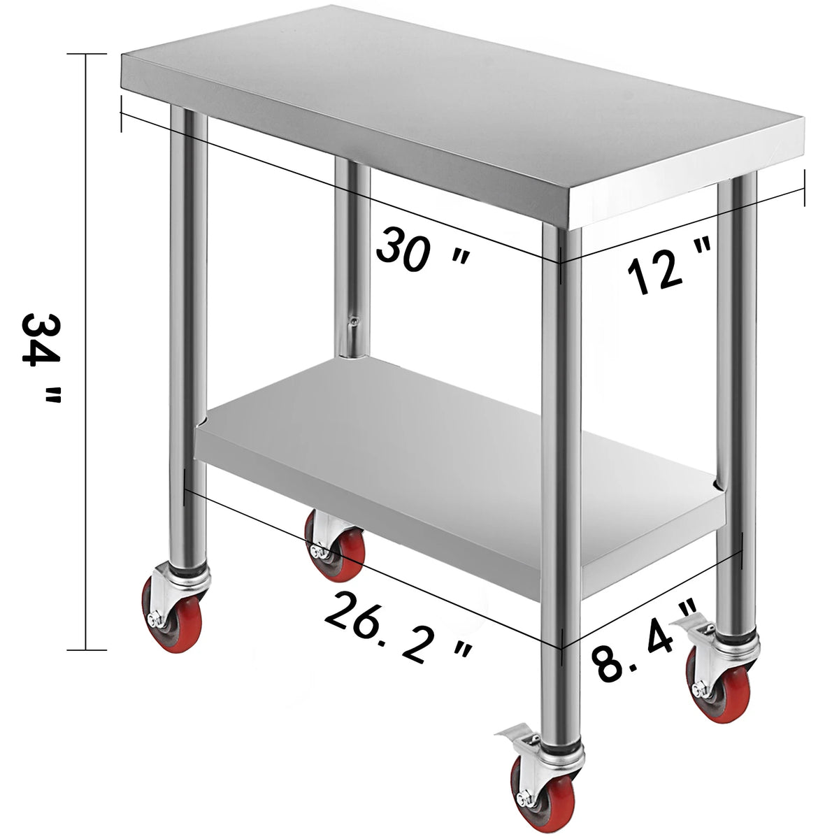 Stainless Steel Kitchen Prep Table with Casters & Backsplash, Load Capacity 100-300KG