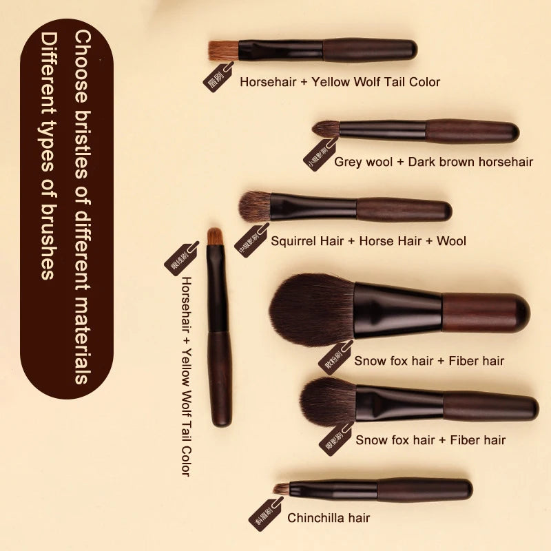 Mini Makeup Brush Set for Face Eyeshadow Foundation Concealer - Soft Animal & Fiber Hair