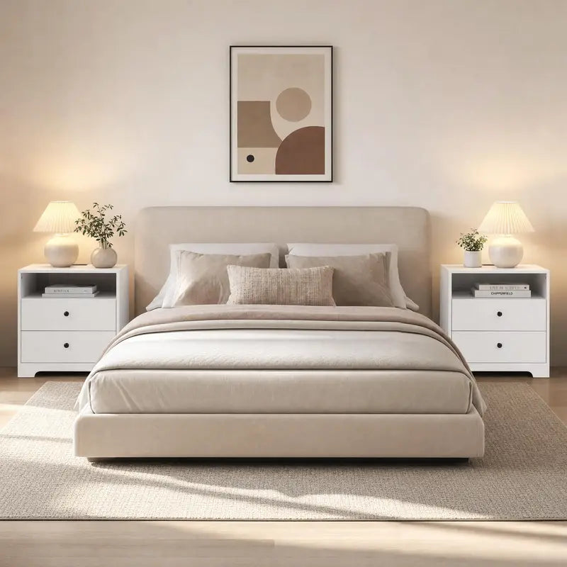 Set of 2 Nightstands with Charging Stations - Modern Wood End Tables for Bedroom & Living Room