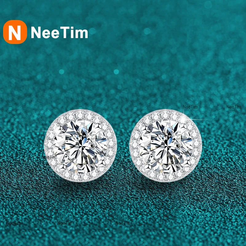 Moissanite Stud Earrings for Women Sterling Silver 0.5-2CT Wedding Jewelry