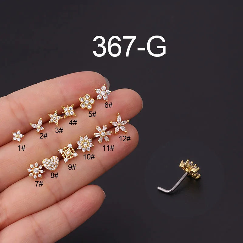 L Shaped Nose Studs Stainless Steel Nose Ring Piercing Body Jewelry for Women