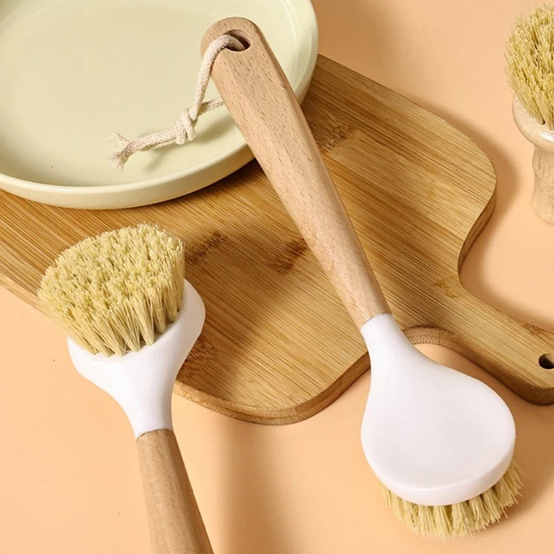 Kitchen Cleaning Brush with Wooden Handle for Dishwashing & Pan Cleaning