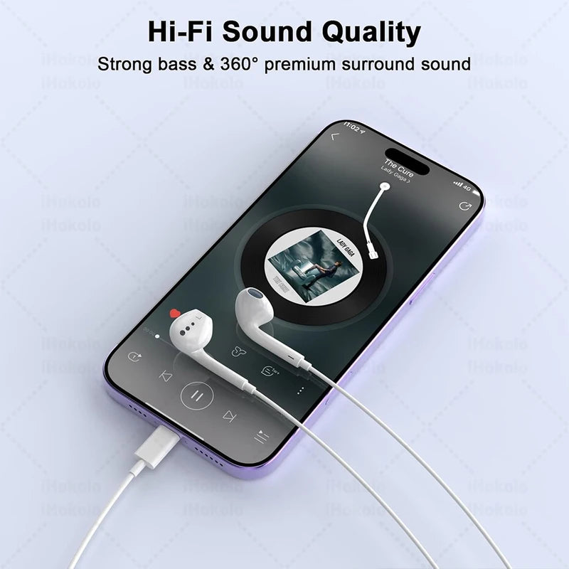 Wired Earphones for iPhone 17 16 15 Max 14 13 12 11 USB-C Lightning 3.5mm