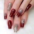 24PCS Red Bow Gold Powder Checkerboard Fake Nails Set