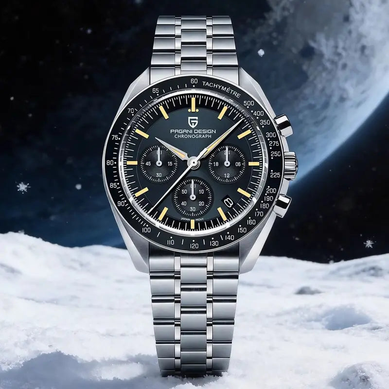 Men's Retro Moon Watch Quartz Chronograph with Sapphire Crystal - Multiple Colors
