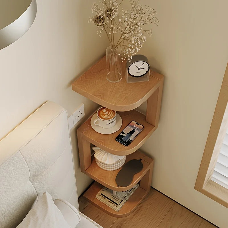 Narrow Corner Bedside Cabinet - Movable Storage Shelf for Small Spaces