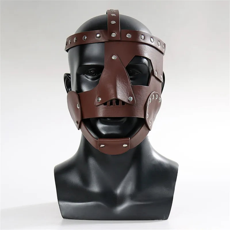 Vintage Claret Leather Mask Medieval Renaissance Costume Mask for Halloween Cosplay