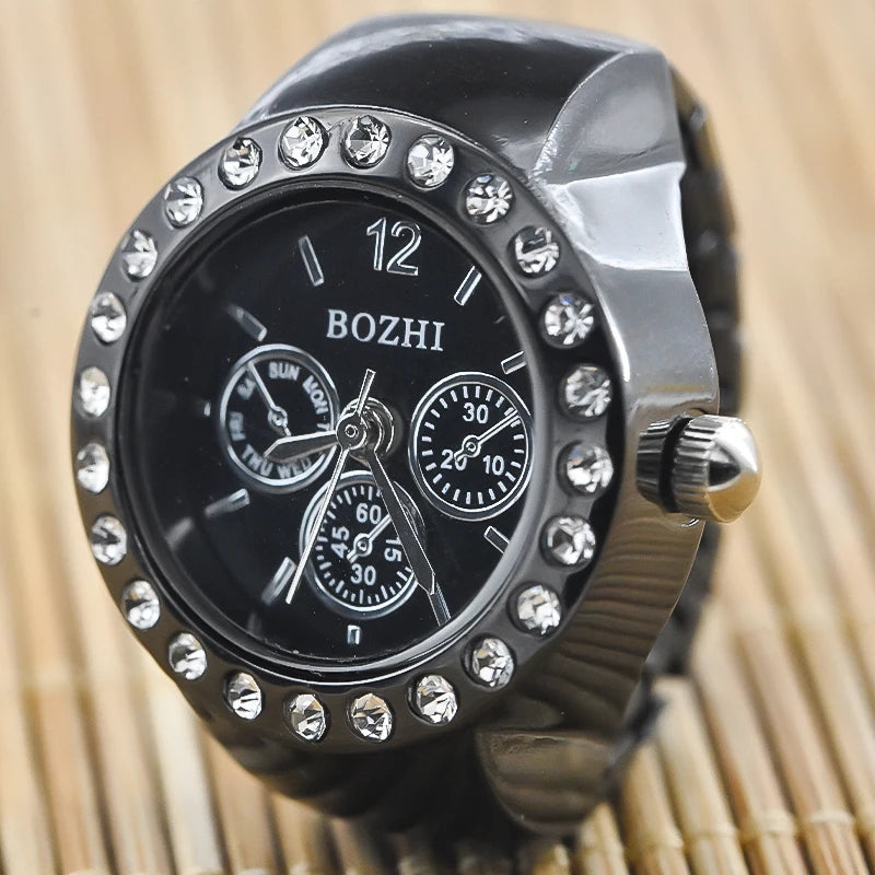 Creative Diamond Ring Watch for Men & Women - Couple Jewelry, Alloy Shell, Round Dial