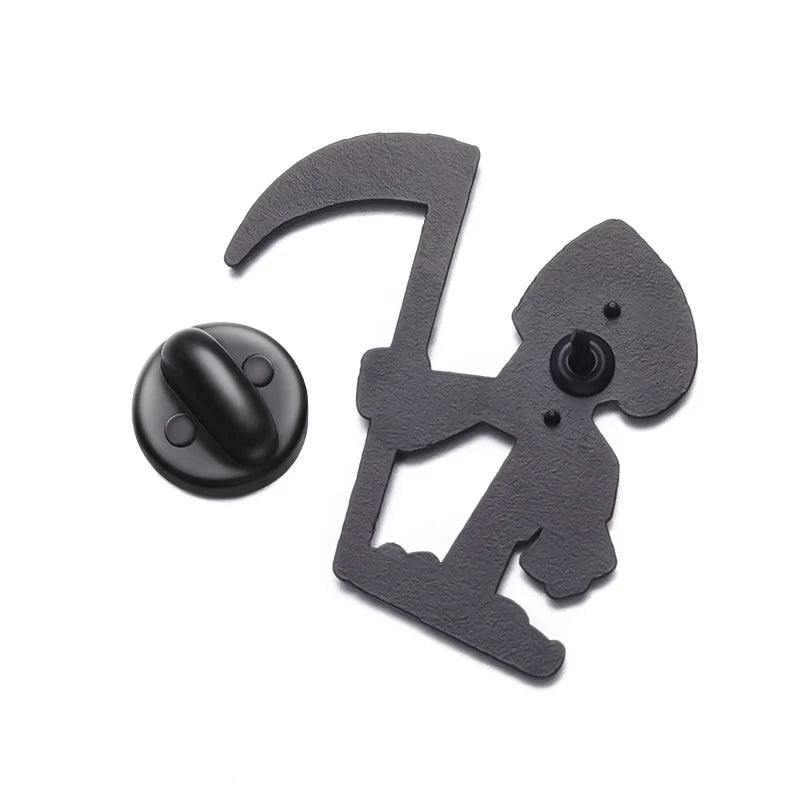 Cartoon Grim Reaper Enamel Brooch Pin Halloween Jewelry Gift Metal Badge
