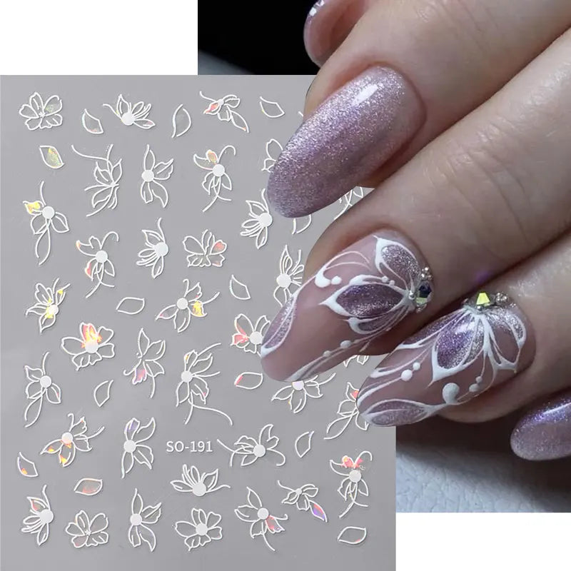 2pcs 3D Black White Flower Nail Art Decals Stickers for Manicure