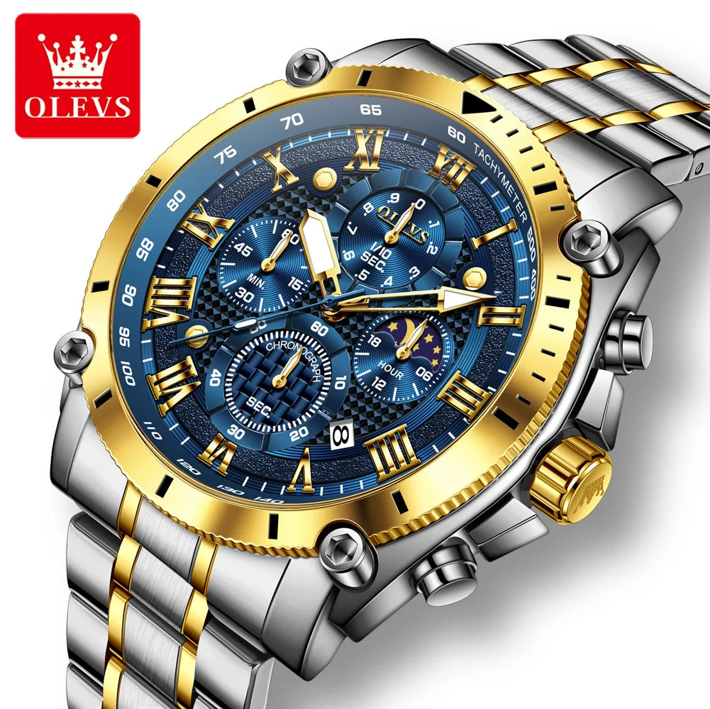 Men's Luxury Sport Watch with Stainless Steel Waterproof Chronograph