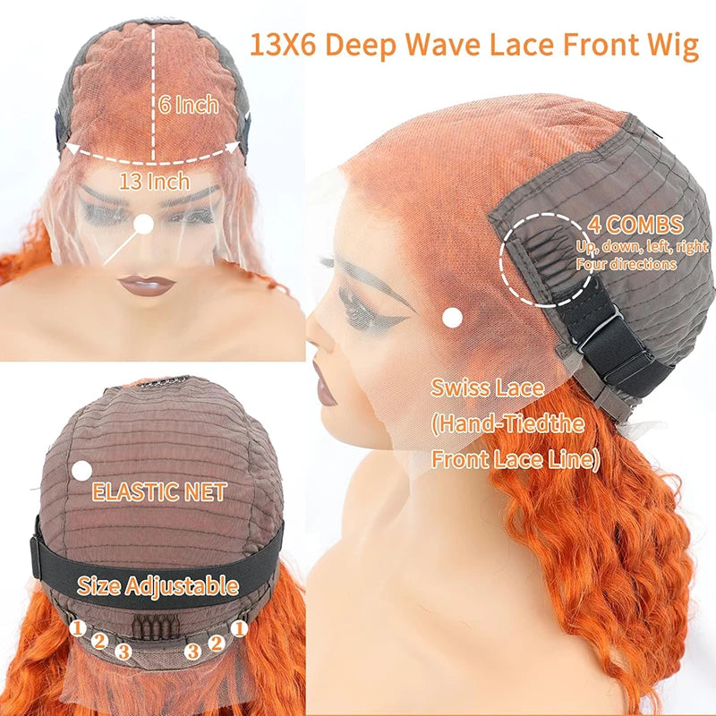 Deep Wave Lace Front Wig Human Hair 13x6 Water Wave Curly Wig 38 Inch Pre Plucked