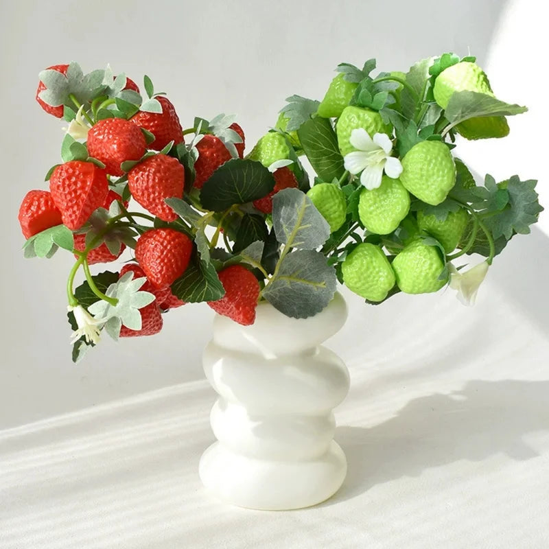 Artificial Strawberry Branch Decor Picks - Faux Fruit Plant Wall Accent