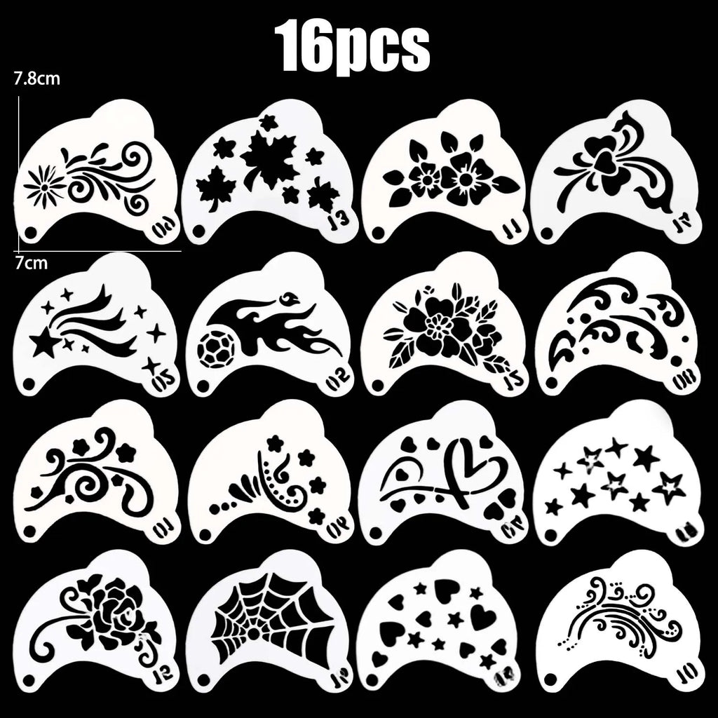 16pcs Reusable Face Painting Stencils for Children Cartoon Flower Heart Body Art