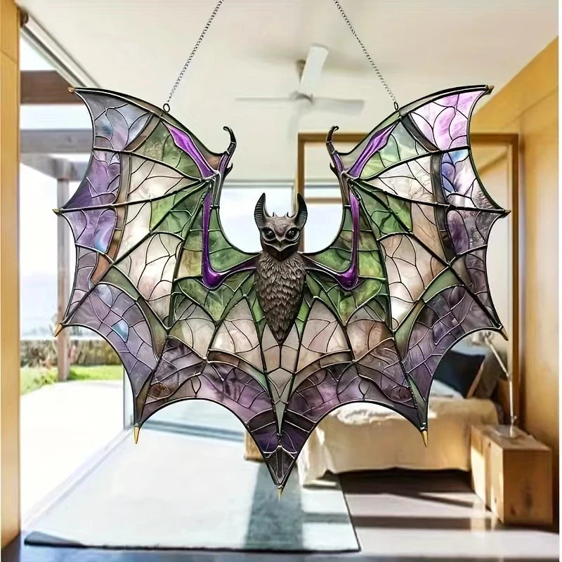 Acrylic Bat Sun Catcher Window Decoration - Colorful Glass Style Wall Art