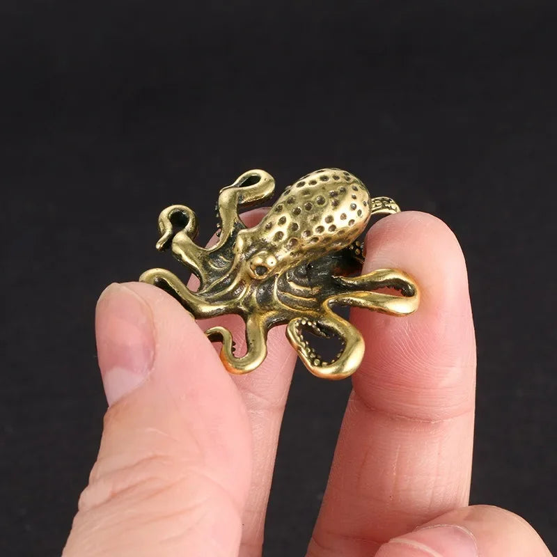 Brass Octopus Figurine - Antique Copper Animal Desk Ornament, Home Decor