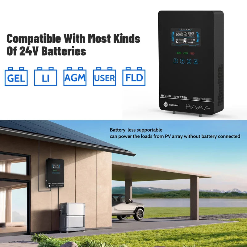4000W Off Grid Solar Inverter 24V 120V Pure Sine Wave MPPT Charger LCD Display
