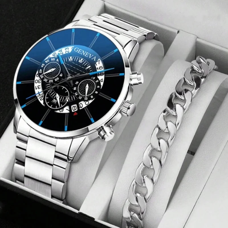 Luxury Men’s Business Watch Stainless Steel Big Dial Quartz Wristwatch - Multiple Colors
