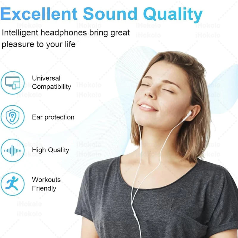 Wired Earphones for iPhone & iPad - In-Ear Headbuds with Lightning, USB-C & 3.5mm