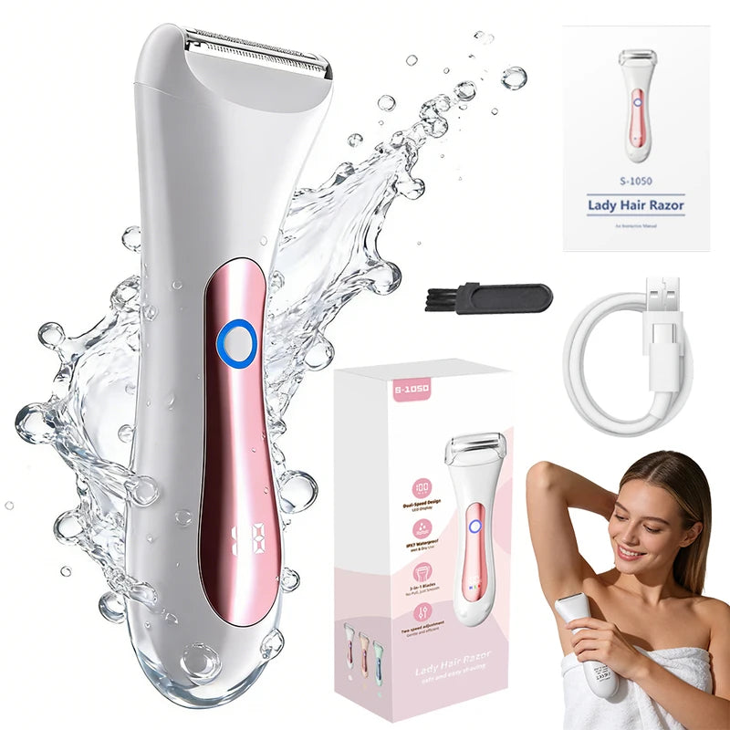Women's Waterproof Electric Shaver Wet & Dry Portable Razor for Full-Body Hair Removal