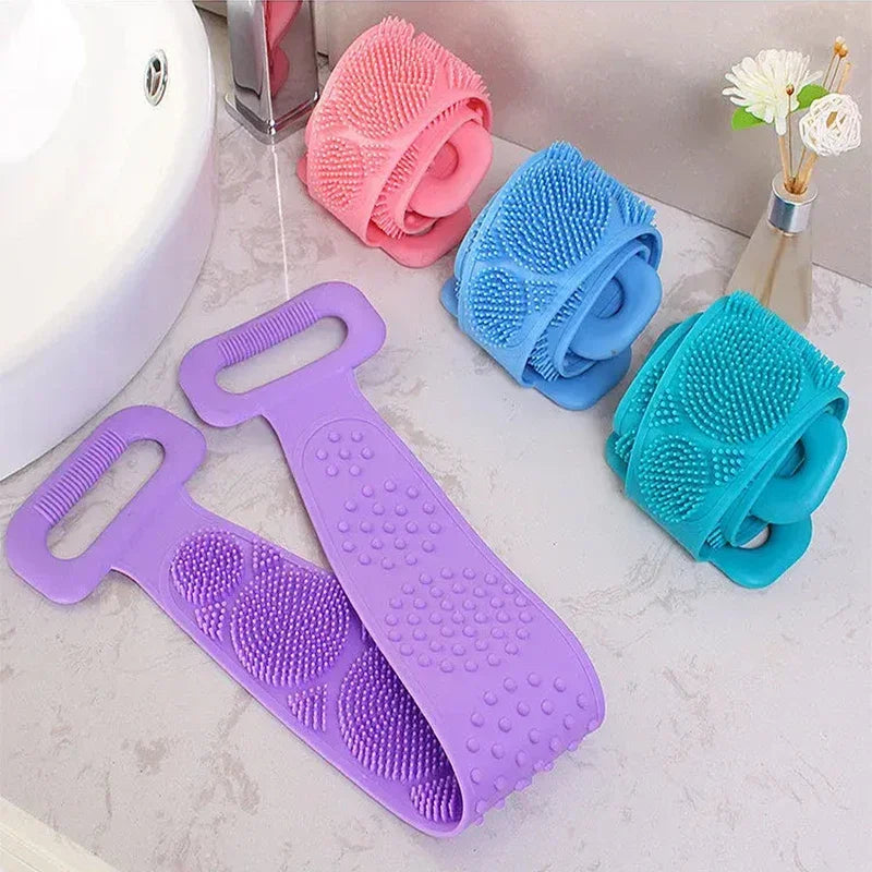 Silicone Body Scrub Brush Exfoliating Shower Sponge Bath Belt - Multi Color
