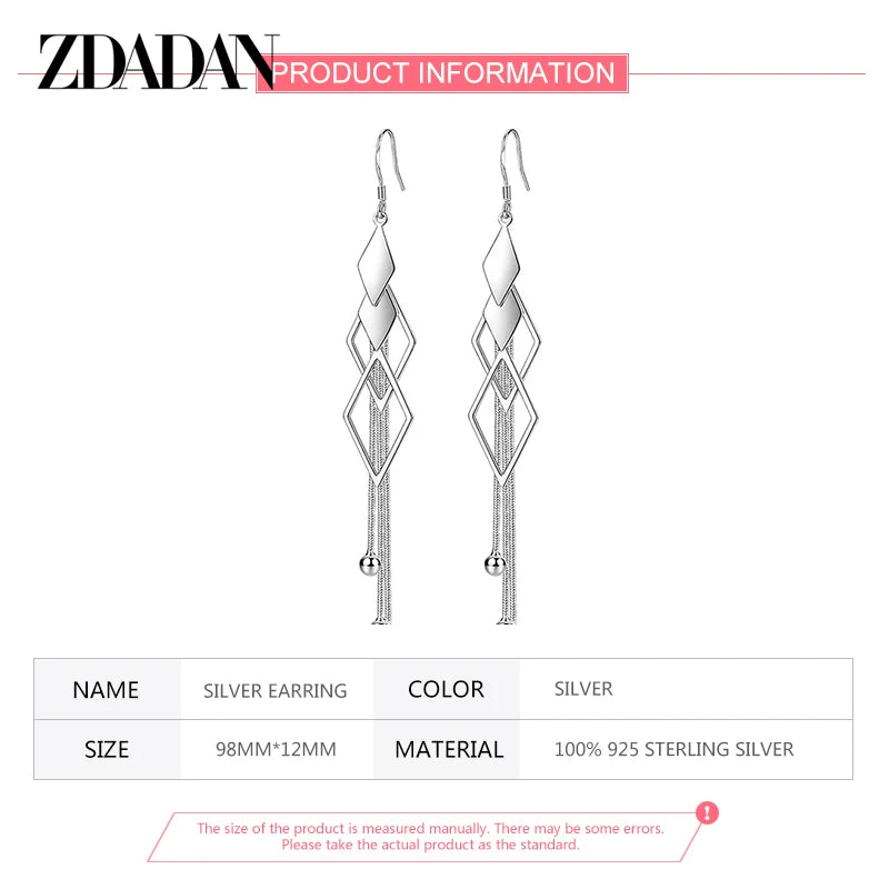 Sterling Silver Geometric Tassel Drop Earrings for Women Wedding Jewelry
