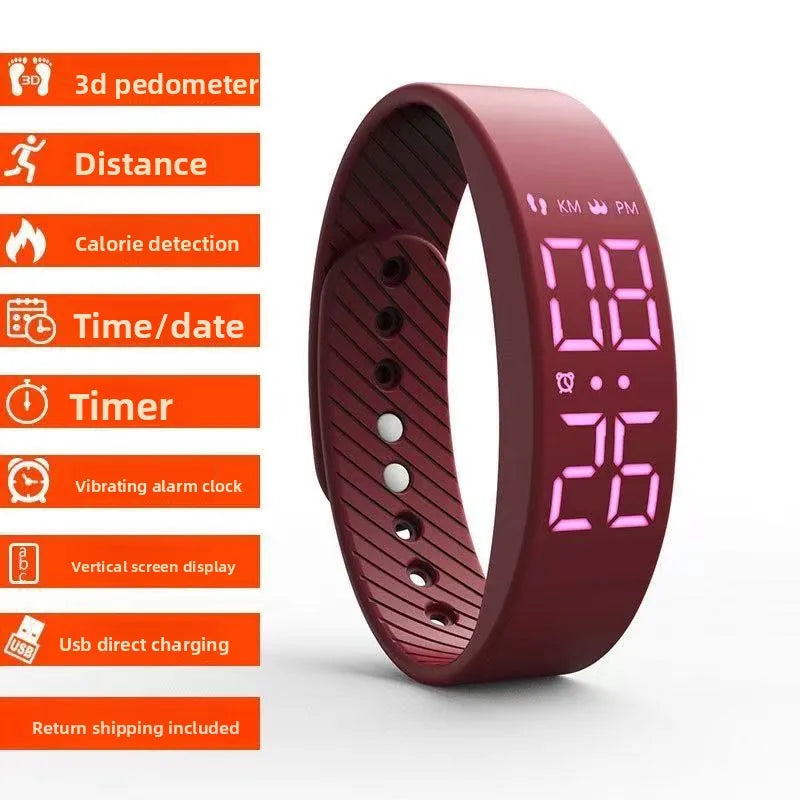 Unisex Digital Sport Watch Waterproof Silent Vibration Alarm Pedometer