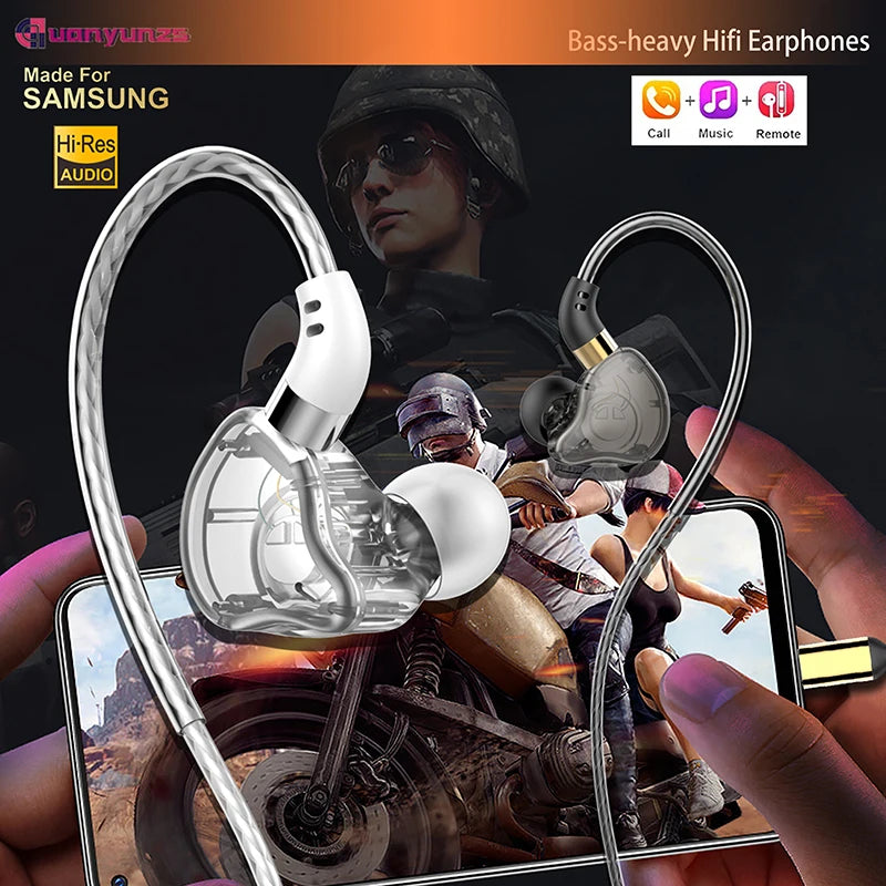 Wired USB-C & 3.5mm Sport Earphones with Mic for Samsung & Xiaomi