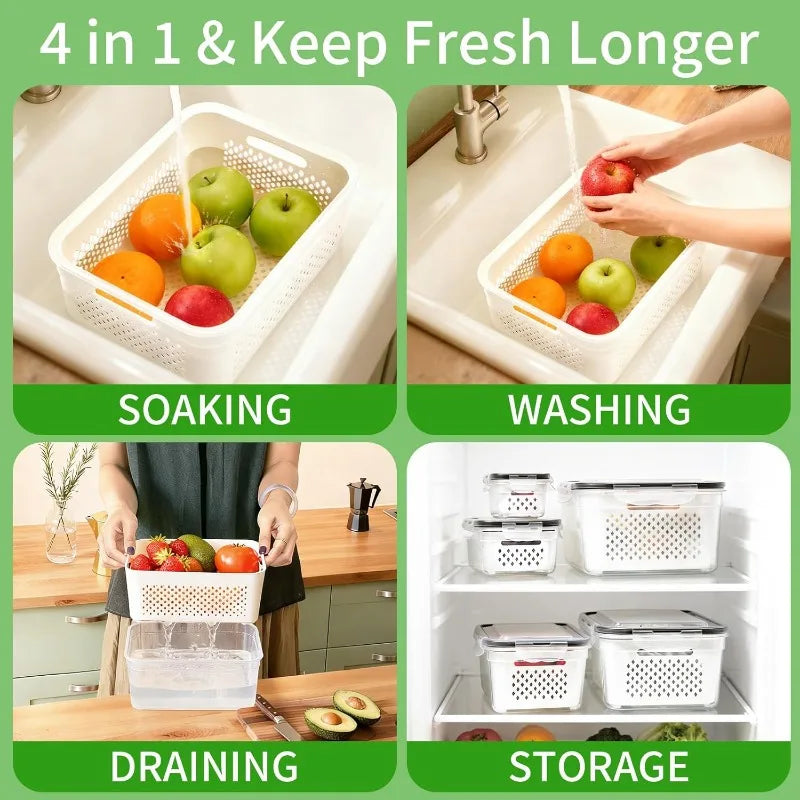 Plastic Food Storage Container Set with Lid for Fruits Vegetables Meat - Reusable Kitchen Organizer