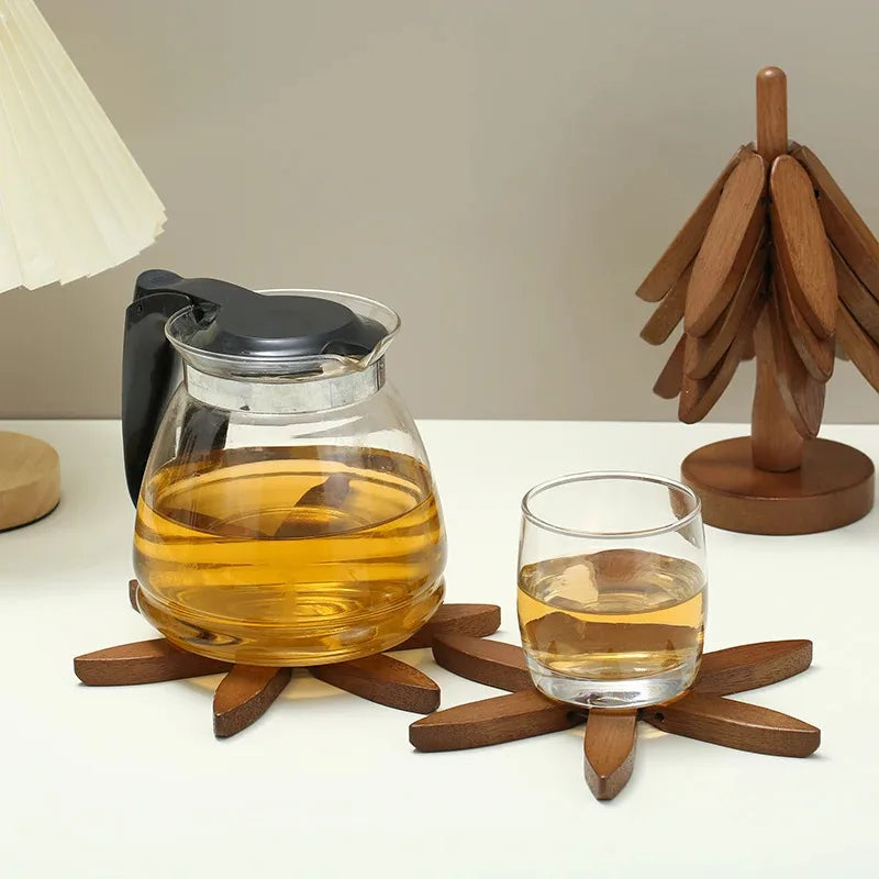 Wooden Tree Design Trivets Set - Heat Resistant Table Mats & Coasters
