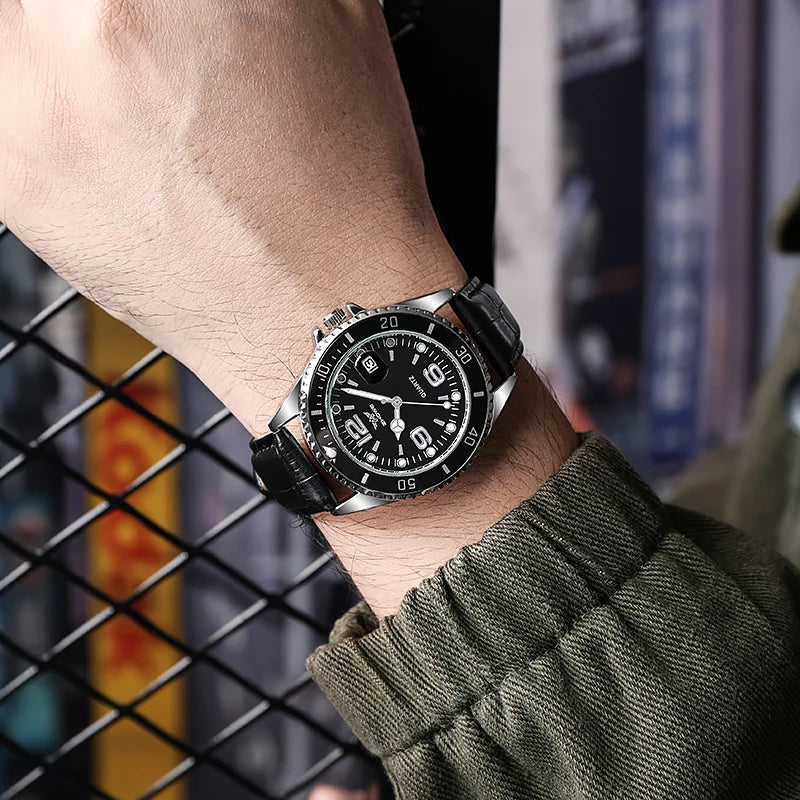 Men's Leather Strap Quartz Wristwatch - Luxury Fashion Calendar Watch