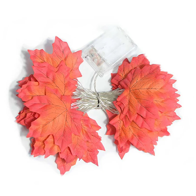 Halloween LED String Lights with Artificial Maple Leaves - Holiday Decor