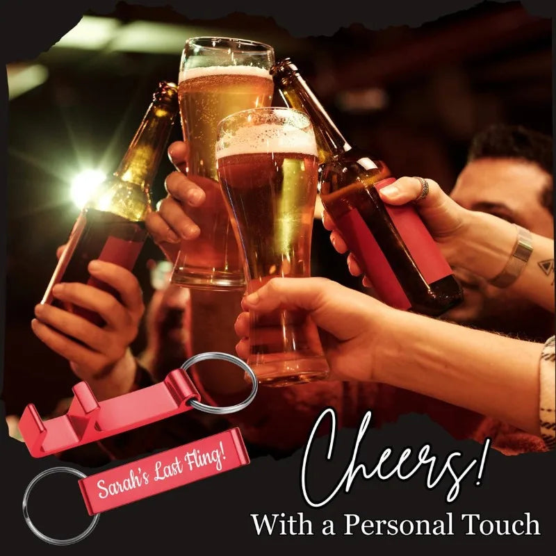 Personalized Metal Bottle Opener Keychain Set - Custom Engraved Party Gift