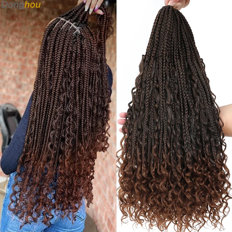 Boho Box Braids Crochet Hair Extensions 14-24 Inch Curly Ends 8 Colors