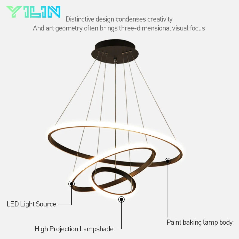 Modern Circular LED Pendant Chandelier for Living & Dining Rooms - Adjustable Brightness