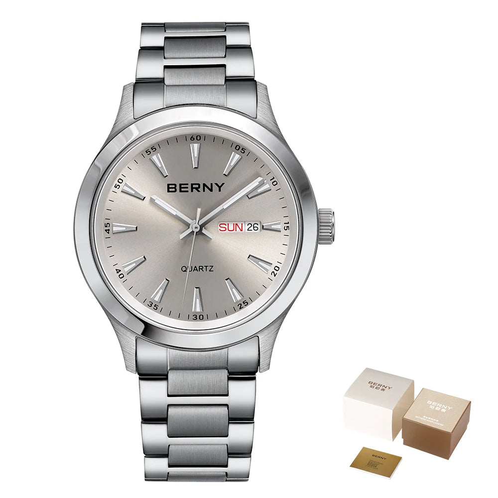 Men's Quartz Wristwatch with Luminous Hands and Date Calendar - Ultra Thin Stainless Steel Dress Watch