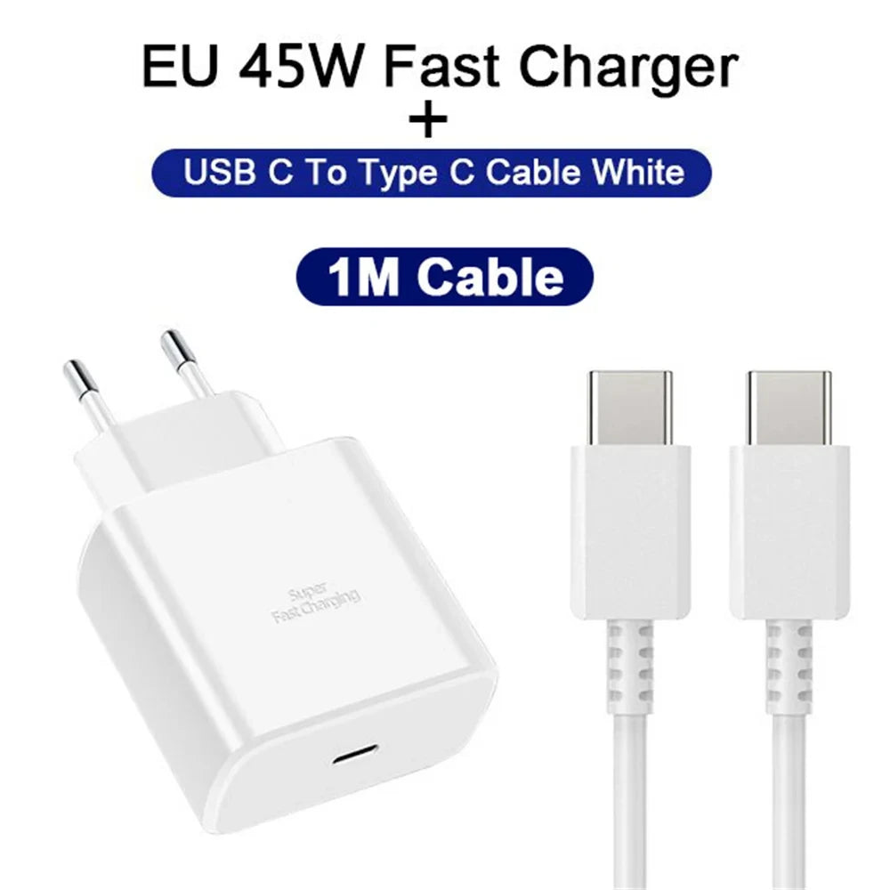 PD 45W Super Fast USB-C Charger for Samsung Galaxy Phones - 2M Cable & US/EU/CH/IL Plug Options