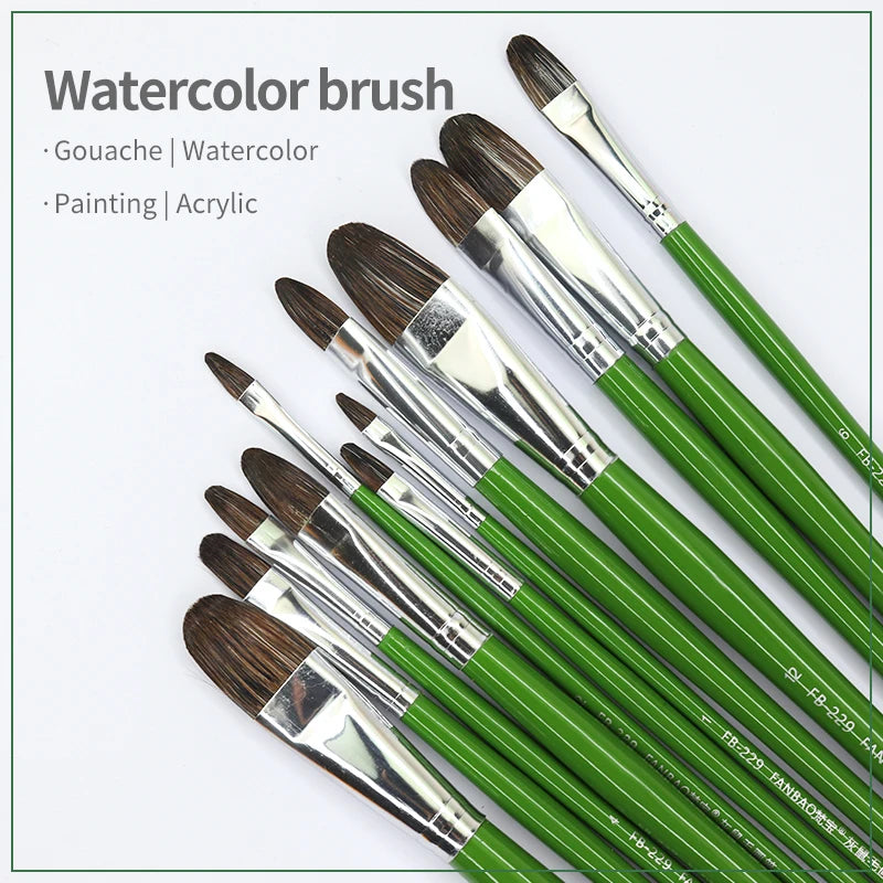 1/6Pcs Artist Watercolor Paint Brushes Set - Squirrel Hair Wooden Handle for Oil, Acrylic, Gouache
