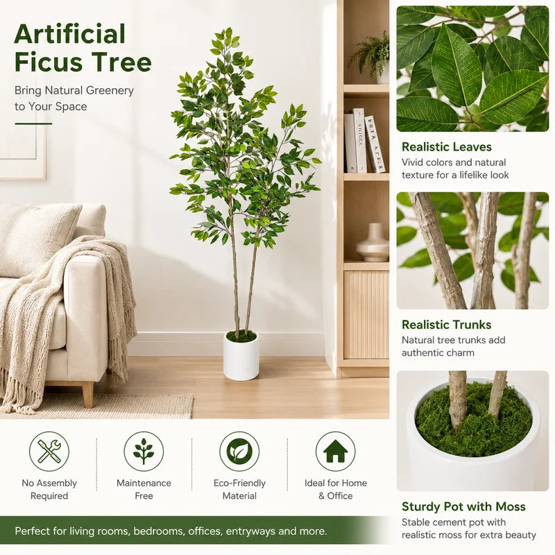 Artificial Ficus Tree Plant 140-210cm Double Trunk Greenery for Home Decor
