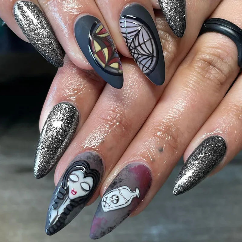 Halloween Fake Nail Tips 24-Piece Ghost & Pumpkin Spooky Design Press On Nails