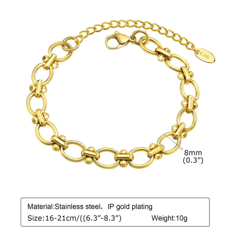 18k Gold Plated Chunky Oval Link Chain Bracelet for Women - Stainless Steel Jewelry