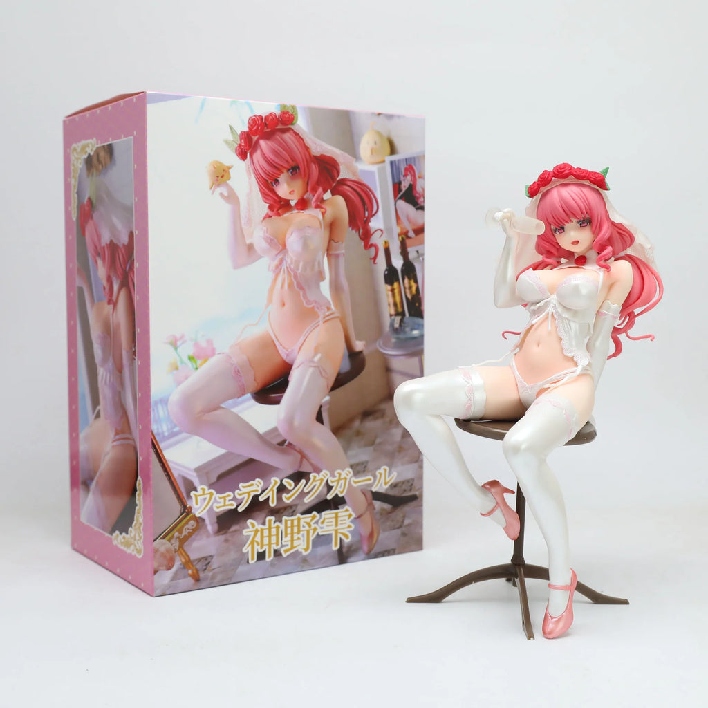 Anime Figure Wedding Bride Doll with Pink Hair Rose Veil PVC Collectible Statue