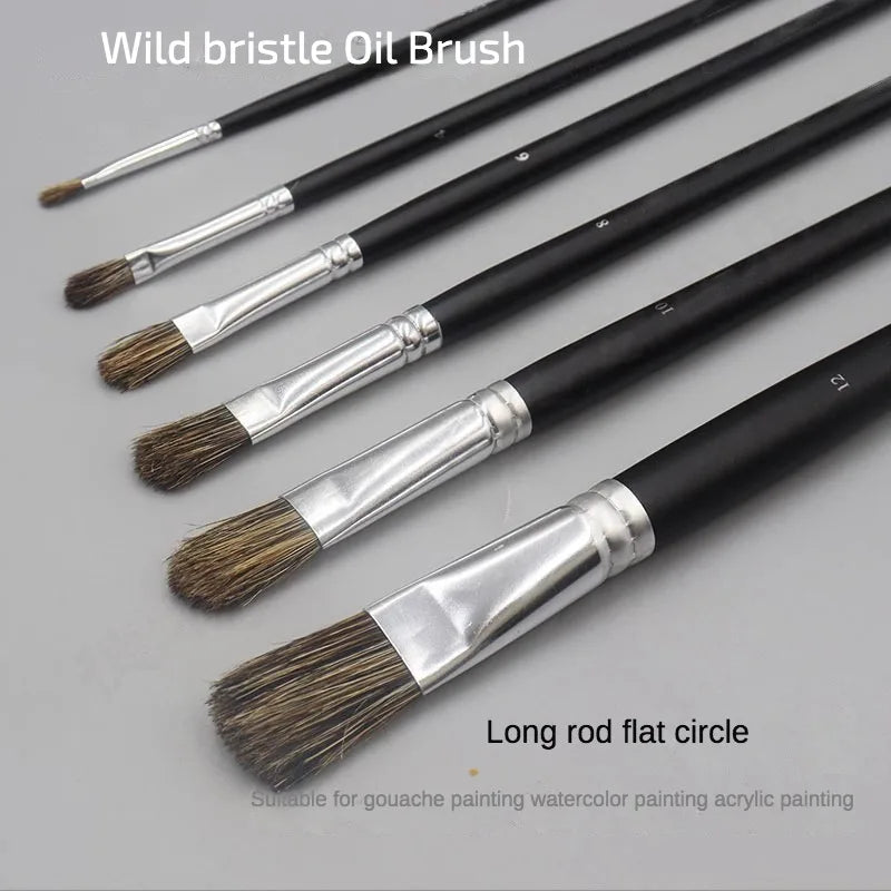 6-Piece Paintbrush Set with Wild Boar Hair for Oil & Acrylic Painting
