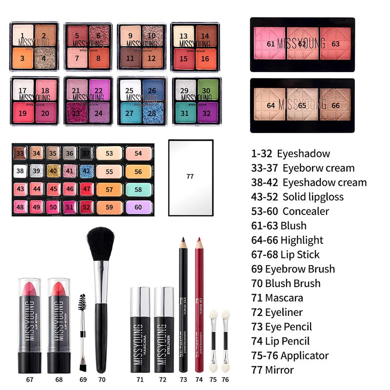 All-in-One Makeup Gift Set for Women – Eyes, Lips, Brows & Glitter Palette