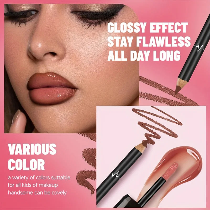 Gradient Lip Set with Lip Liner and Glass Gloss - Nude Shades, Long-Lasting