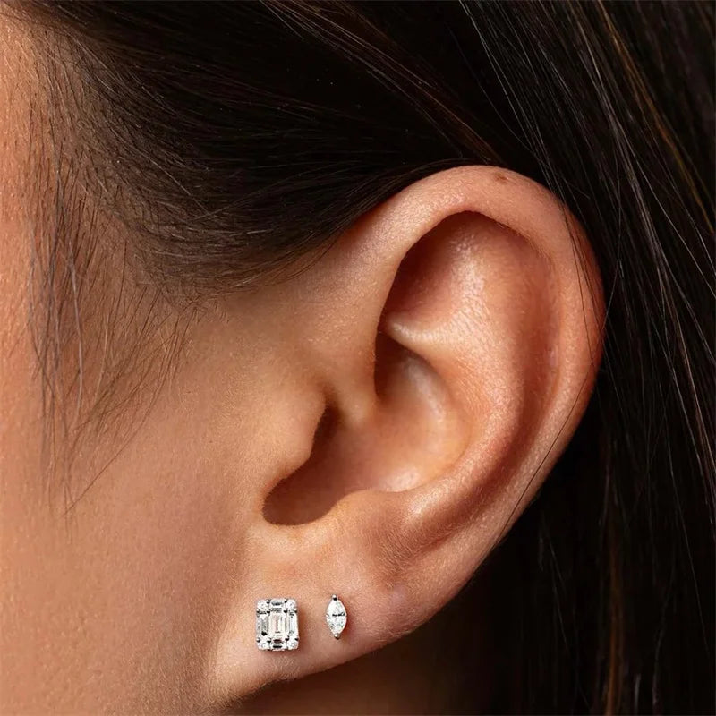 Mini Geometry Stud Earrings - Sterling Silver Gold Plated Zircon Jewelry for Women